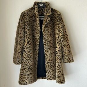 Worthington Faux Leopard Fur Coat Vegan Animal Friendly Lined Women's